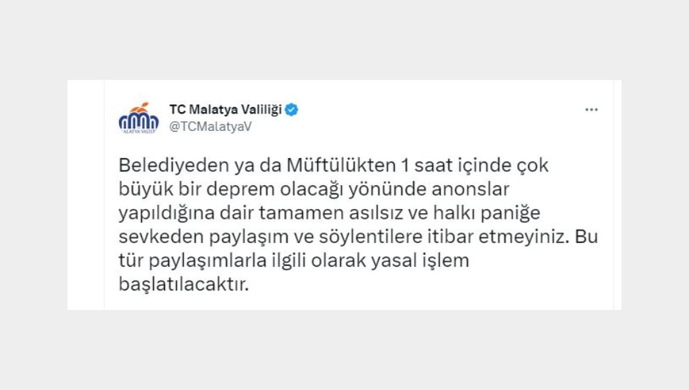 Malatya Valiliği asılsız deprem söylentileri için uyardı