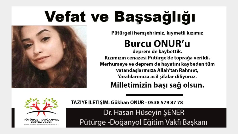 VEFAT- BAŞSAĞLIĞI  (Burcu Onur)