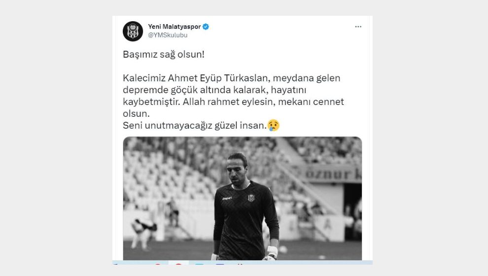 Yeni Malatyaspor'un kalecisinin cansız bedenine ulaşıldı