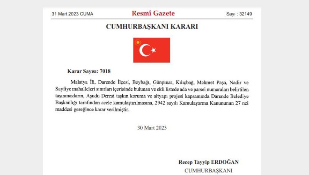 Darende'de 6 Mahallede Acele Kamulaştırma Kararı