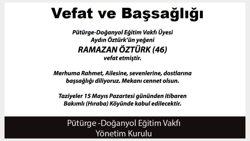 VEFAT VE BAŞSAĞLIĞI (Ramazan Öztürk)