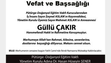 Vefat ve Başsağlığı (Güllü ÇAKIR)