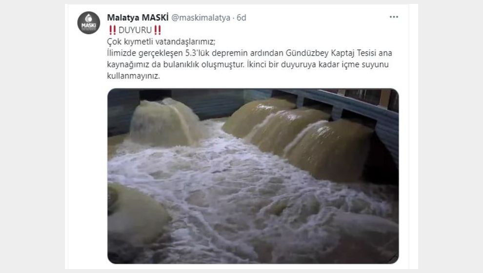 Deprem sonrası Malatya'da içme suyu uyarısı