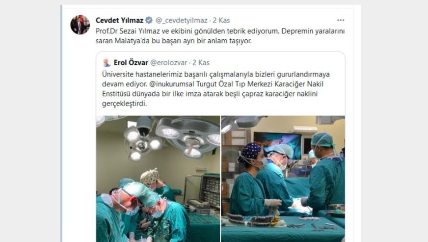 Cumhurbaşkanı Yardımcısı Cevdet Yılmaz, Malatya'daki ekibi tebrik etti