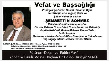 Vefat ve Başsağlığı (ŞEMSETTİN SÖNMEZ)