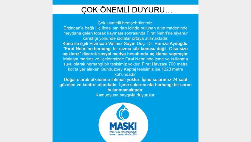 MASKİ'den siyanür açıklaması