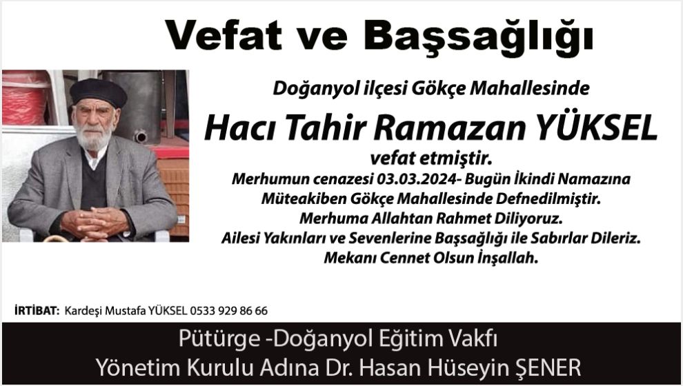 Vefat ve Başsağlığı (Hacı Tahir Ramazan YÜKSEL)