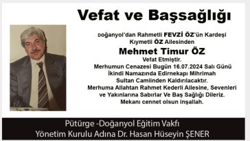 Vefat ve Başsağlığı (Mehmet Timur ÖZ )