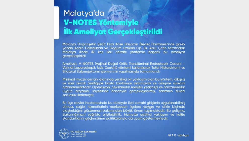 Malatya’da İlk V-NOTES Ameliyatı Doğanşehir'de Yapıldı