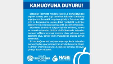 MASKİ'den Deprem Sonrası Açıklama 
