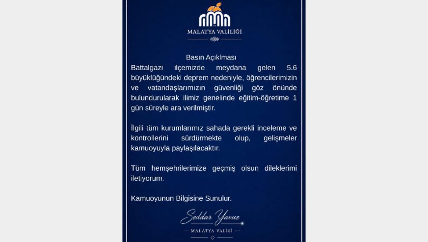 Malatya İl Genelinde Okullar Tatil Edildi